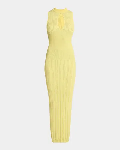 Balmain Keyhole Rib Knit Sleeveless Maxi Dress In Yellow