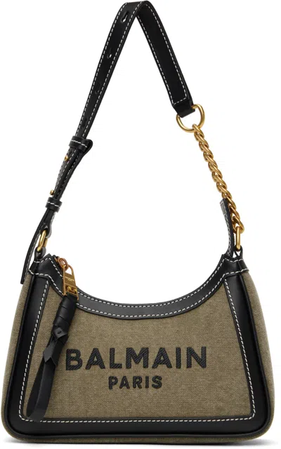 Balmain Khaki & Black B-army Canvas Bag In Ubk Kaki/noir
