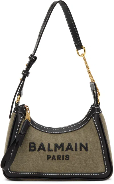 Balmain Khaki B-army Bag In Ubk Kaki/noir