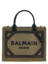 Balmain B-army Small Canvas Shopping Bag With Leather Inserts In Khaki