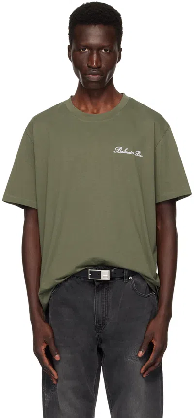 Balmain Khaki ' Signature' T-shirt In Ukb Kaki Clair/blan
