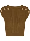 Balmain Knitted Button-detail Cropped Top In Khaki