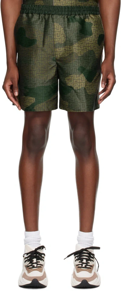 Balmain Khaki Camouflage Shorts In Udf Multi-kaki
