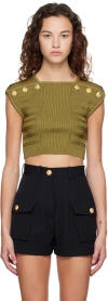 Balmain Khaki Cropped T-shirt In 7ch Kaki (7ch)