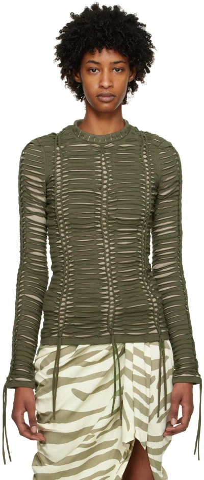 Balmain Khaki Knotted Long Sleeve T-shirt In Ufy Kaki/kaki Clair