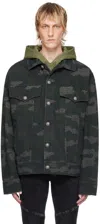Balmain Khaki Printed Denim Jacket In Udf Multi-kaki