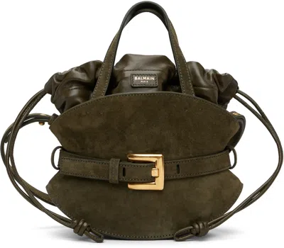Balmain Khaki Shuffle Mini Suede Bag