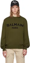 Balmain Khaki Wool ' Paris' Sweater In Ukl Kaki/ Noir