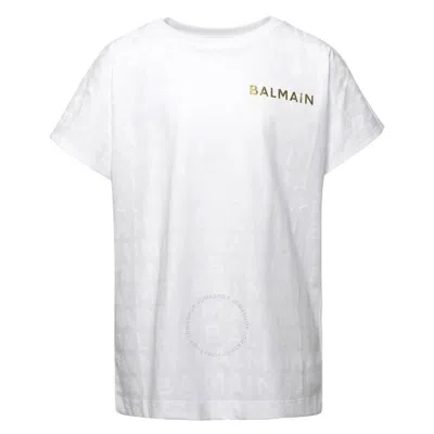 Balmain Kids All-over Logo Print T-shirt In White