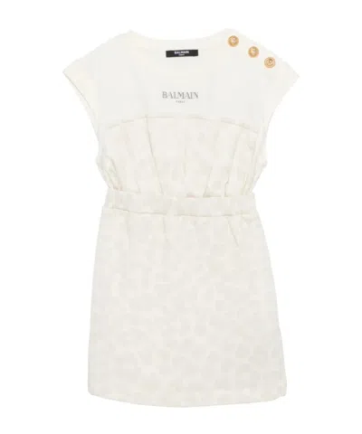 Balmain Kids All-over Patterned Crewneck Dress In White