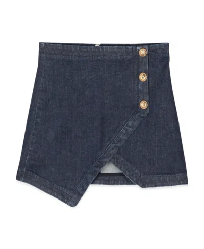 Balmain Kids Asymmetric Denim Skirt In Animal Print