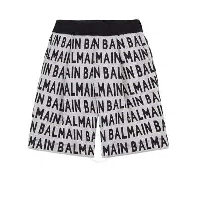 Balmain Kids Beige / Black Logo-print Cotton Shorts In Black/beige