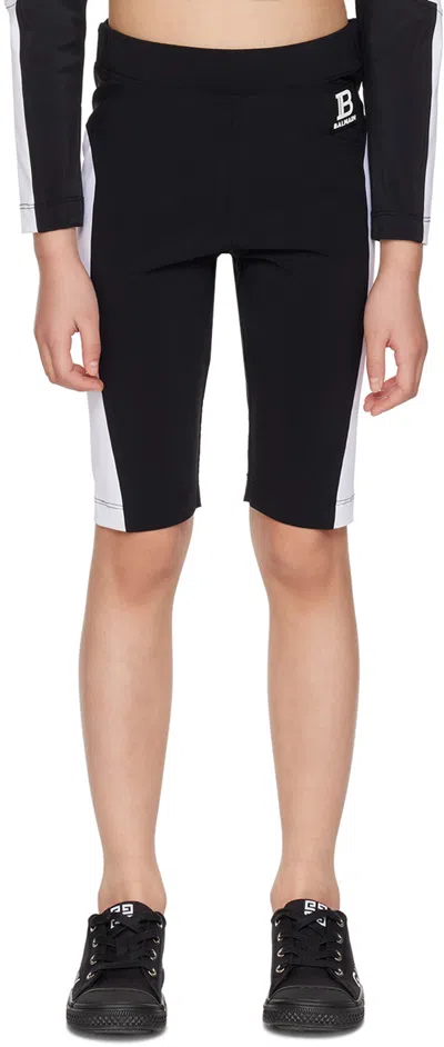 Balmain Kids Black & White Patch Shorts In 930bc Blk/whtblk/wht