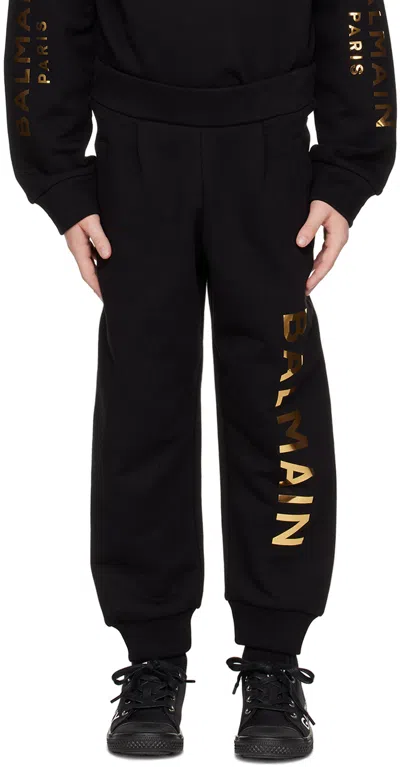 Balmain Kids Black Bonded Lounge Pants In 930or Blk/gold