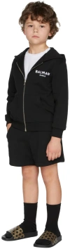 Balmain Kids Black French Terry Shorts In 930or Black
