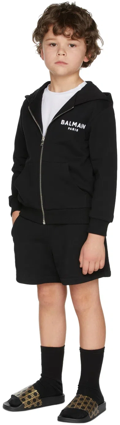 Balmain Kids Black French Terry Shorts In 930or Black