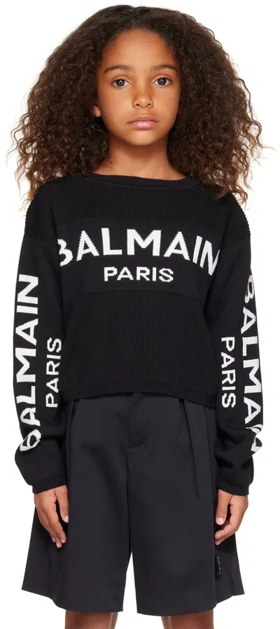 Balmain Kids Black Jacquard Sweater In 930bc