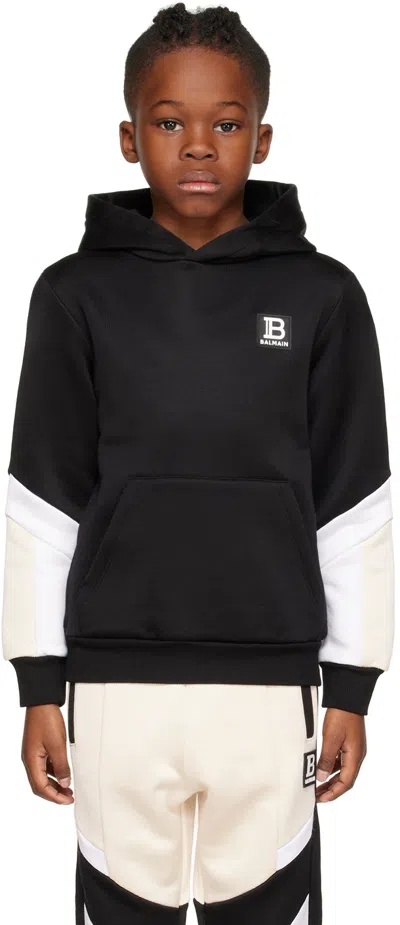 Balmain Kids Black Paneled Hoodie In 930 Black
