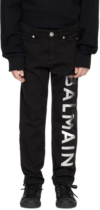 Balmain Kids Black Printed Jeans In 930ag Blk/slvr