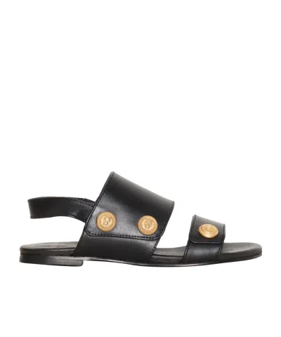 Balmain Kids Button Detailed Open Toe Sandals In Black