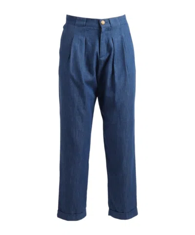 Balmain Kids Button Detailed Pleated Pants In Blue