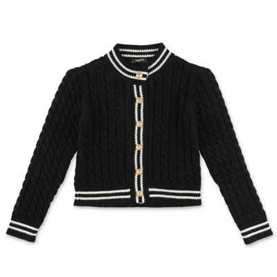 Balmain Kids Buttoned Long-sleeved Cardigan In Black