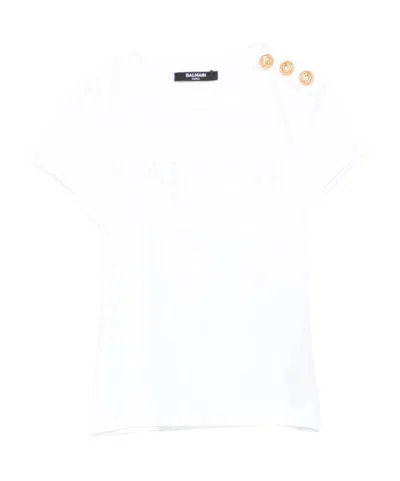 Balmain Kids Button-embellished Crewneck T-shirt In White