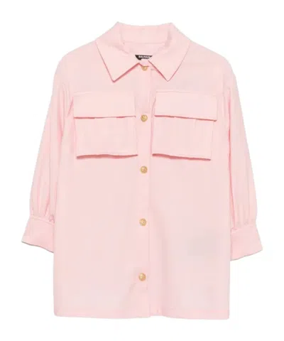 Balmain Kids Button-up Long-sleeved Dress In Pink