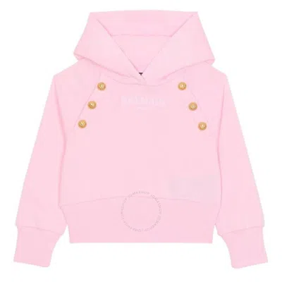 Balmain Kids Chain Lion Buttons Hoodie In Pink