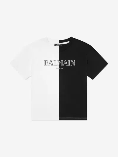 Balmain Kids Colourblock Logo T-shirt In White