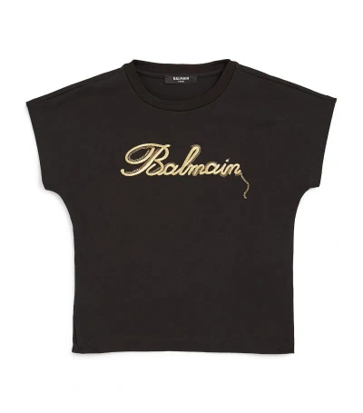 Balmain Kids' Cotton Logo-embroidered T-shirt (4-14 Years) In Black