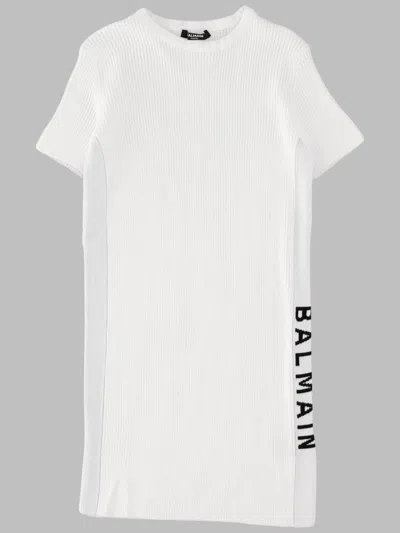 Balmain Kids Cotton Logo Mini Dress In White