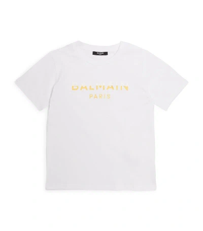 Balmain Kids' Cotton Metallic Logo T-shirt (4-14 Years) In White