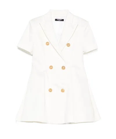 Balmain Kids Double-breasted V-neck Dress In White
