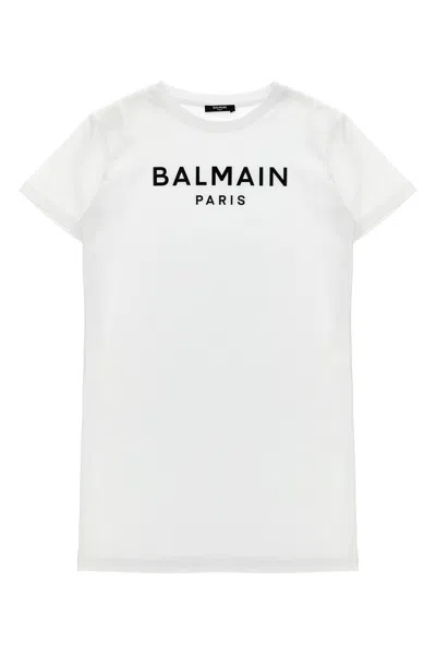 Balmain Kids Embossed Logo Dress In White