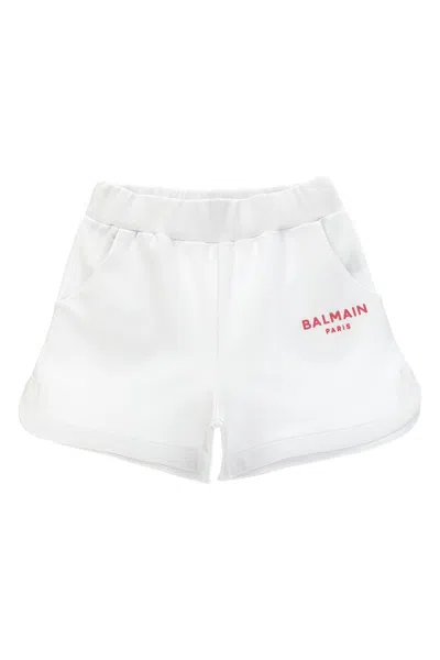 Balmain Kids Embossed Logo Shorts In White