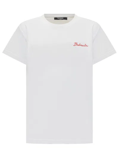 Balmain Kids Kids' Classic Graphic T-shirt In White Red