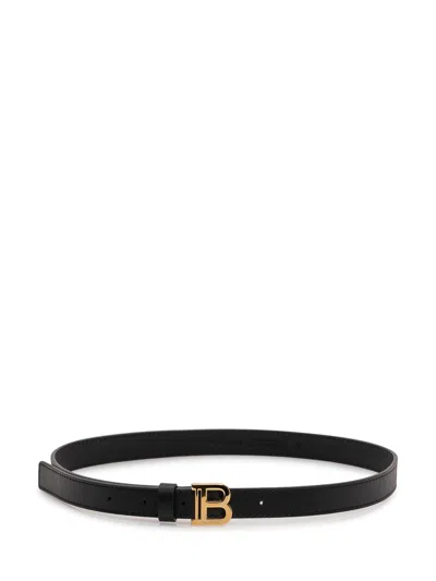 Balmain Kids Kids' Mini Belt With Fibbia Logo In Black/gold