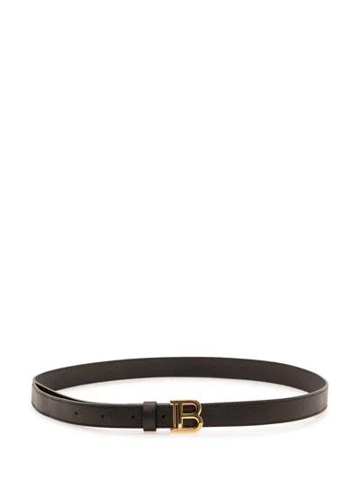 Balmain Kids Kids' Mini Belt With Fibbia Logo In Black/gold