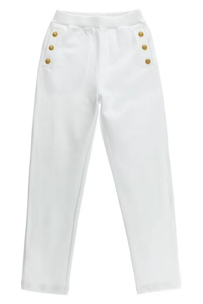 Balmain Kids Logo Button Joggers In White