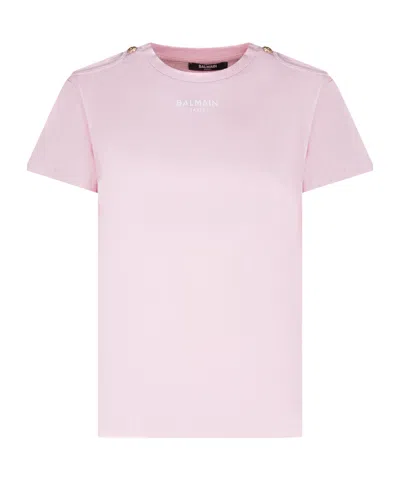 Balmain Kids Logo Button-shoulder T-shirt In Pink