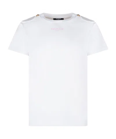 Balmain Kids Logo Button-shoulder T-shirt In White