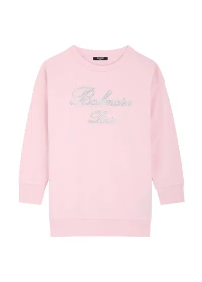 Balmain Kids Logo Cotton Jumper Dress (12-14 Years) In Pink