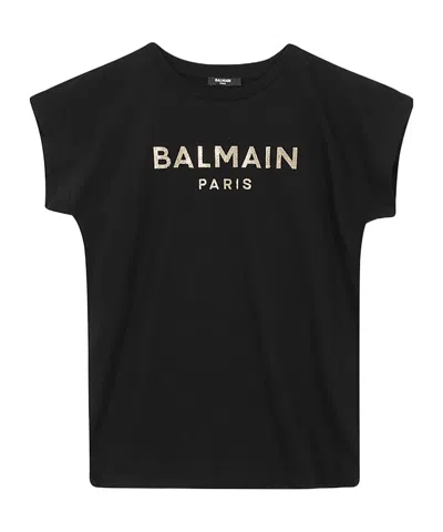 Balmain Kids Logo Embellished Crewneck T-shirt In Black