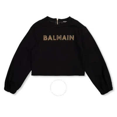 Balmain Kids Logo-embellished Long-sleeved T-shirt In Black
