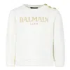 Balmain Kids Logo Embroidered Button-detail Sweatshirt In White