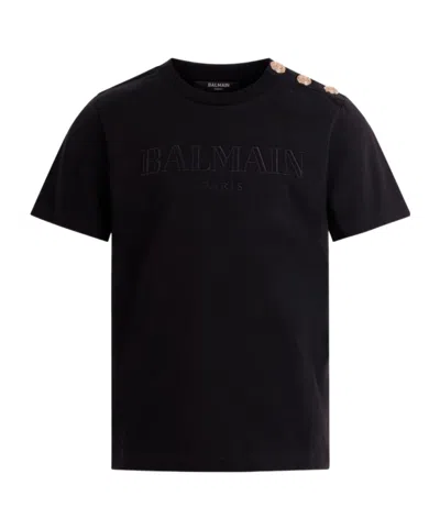 Balmain Kids Logo Embroidered Buttoned T-shirt In Black