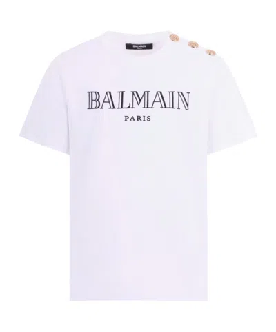 Balmain Kids Logo Embroidered Buttoned T-shirt In White