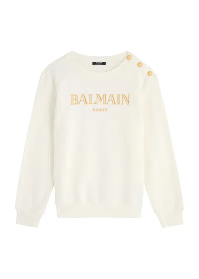 Balmain Kids Logo-embroidered Cotton Sweatshirt (12-14 Years) In White