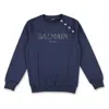 Balmain Kids Logo Embroidered Cotton Sweatshirt In Blue